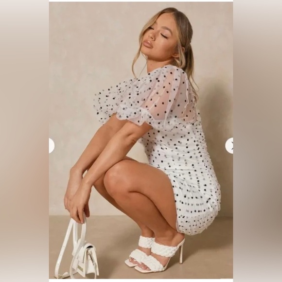 Fashion Nova Dresses & Skirts - Fashion Nova White Mini Dress with Black Polka Dots